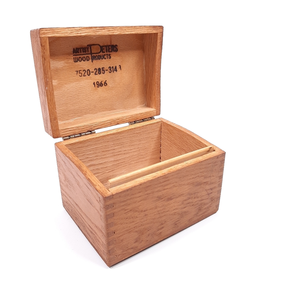 Artist Peters Wood Products Mid Century Modern Wooden Recipe Box 1966